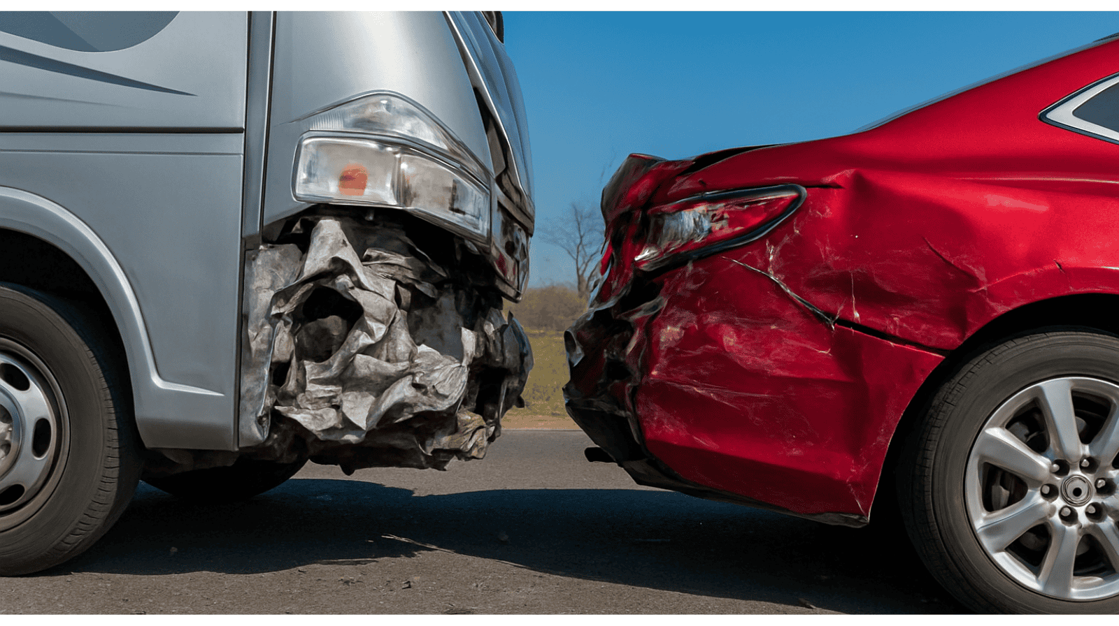 Zwei Autos mit frontalem Schaden nach Unfall.