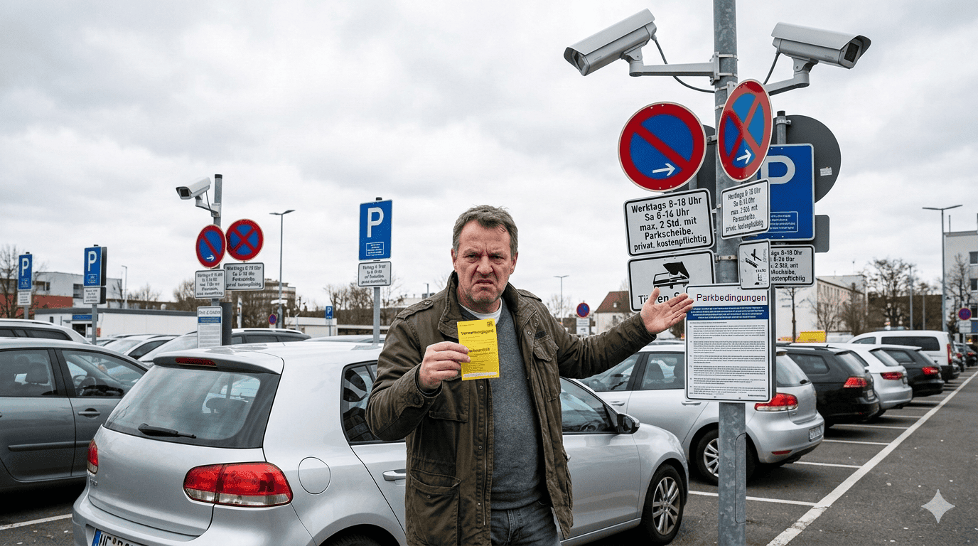 Verwirrter Mann auf Parkplatz