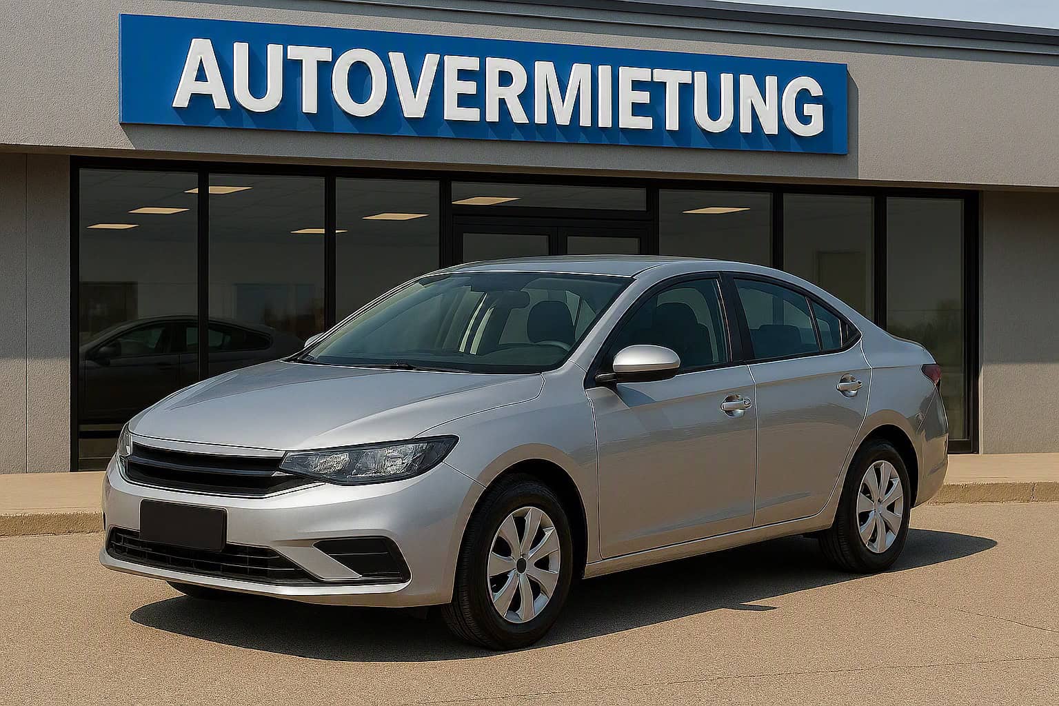Silberne Limousine vor Autovermietung