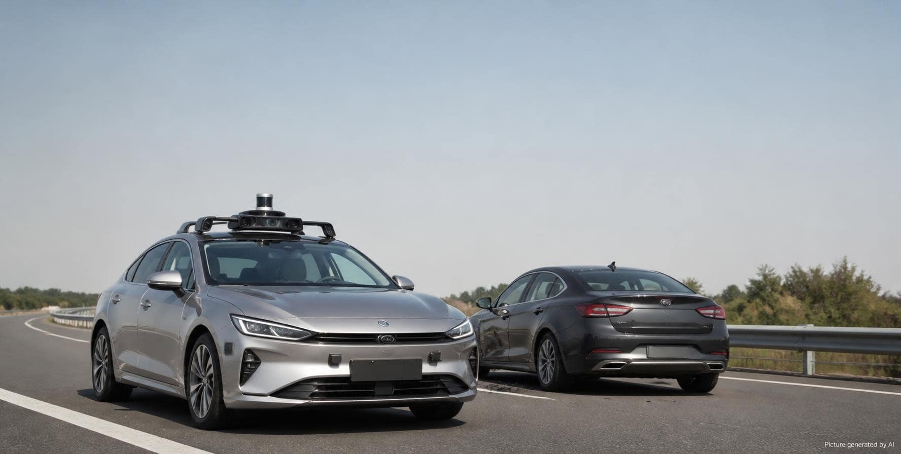 Autonomes Auto mit Dachsensoren neben Limousine auf Autobahn